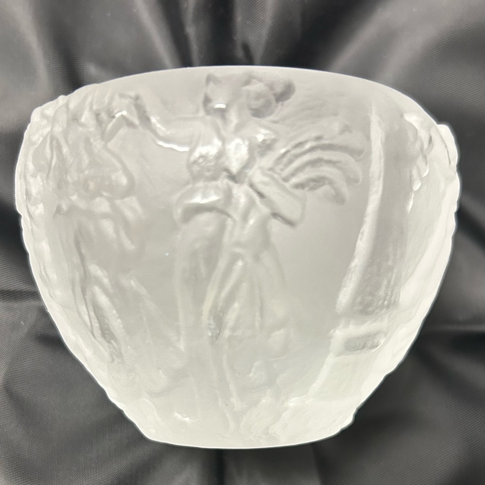 Medici Cristalleria Italy Frosted Art Glass Bowl – Lalique-Inspired Nymph Design
